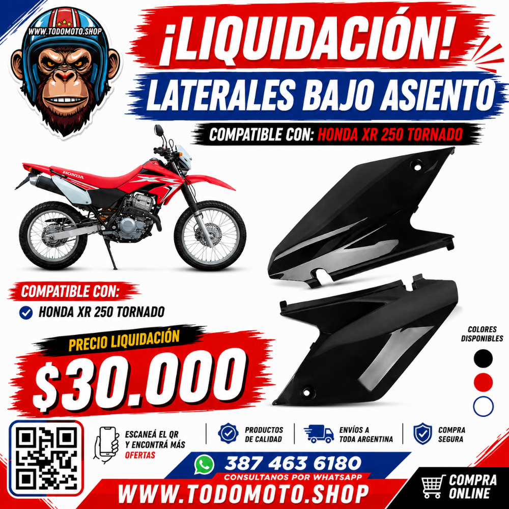 LATERALES BAJO ASIENTO - HONDA XR 250 TORNADO (NEGRO) - OFERTA