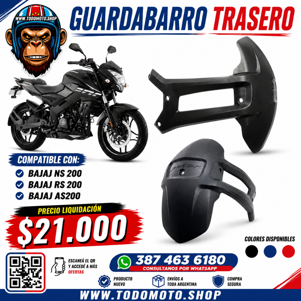 GUARDABARRO TRASERO BAJAJ NS 200/ AS200/ RS200 - OFERTA