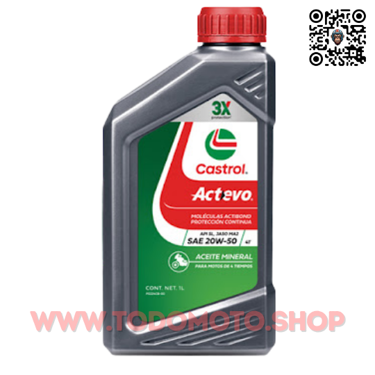ACEITE 4T  - CASTROL ACTEVO - 20w50 MINERAL - 1L.