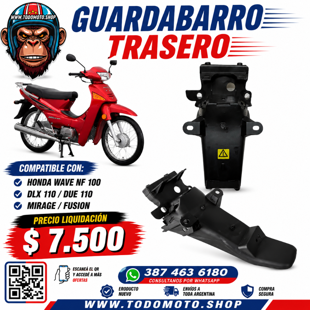 GUARDABARRO TRASERO - WAVE/ FUTURE/ MIRAGE/ DLX/ DUE - OFERTA