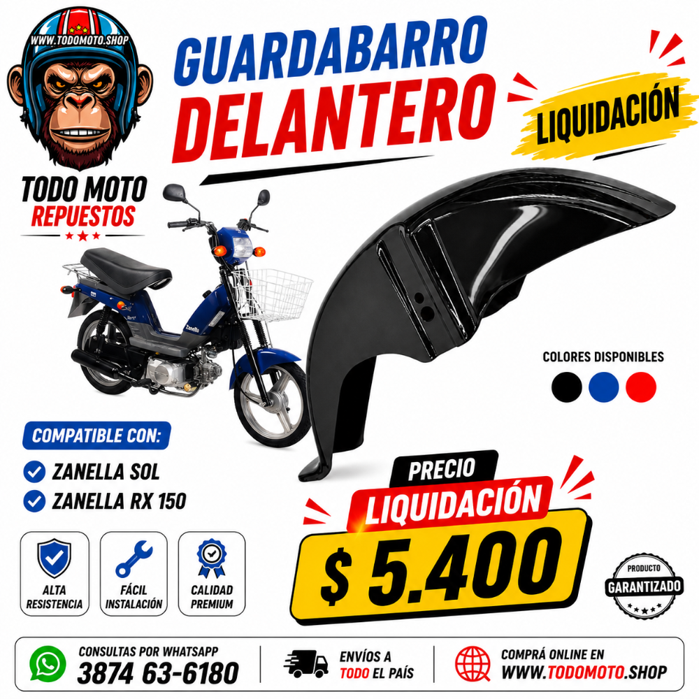 GUARDABARRO DELANTERO - ZANELLA SOL - RX 150 - OFERTA