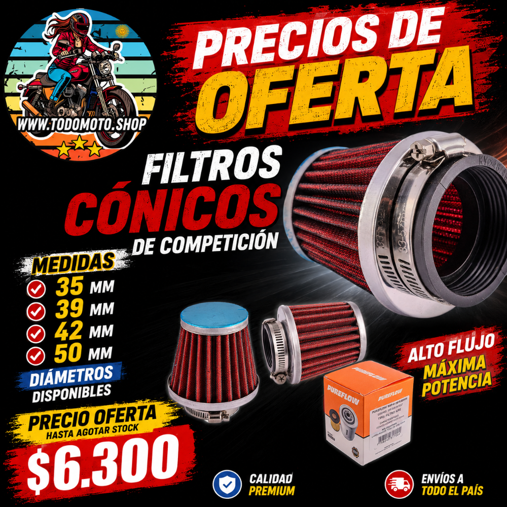 FILTRO COMPETICION 42mm - DE AIRE CONICO PUREFLOW - OFERTA