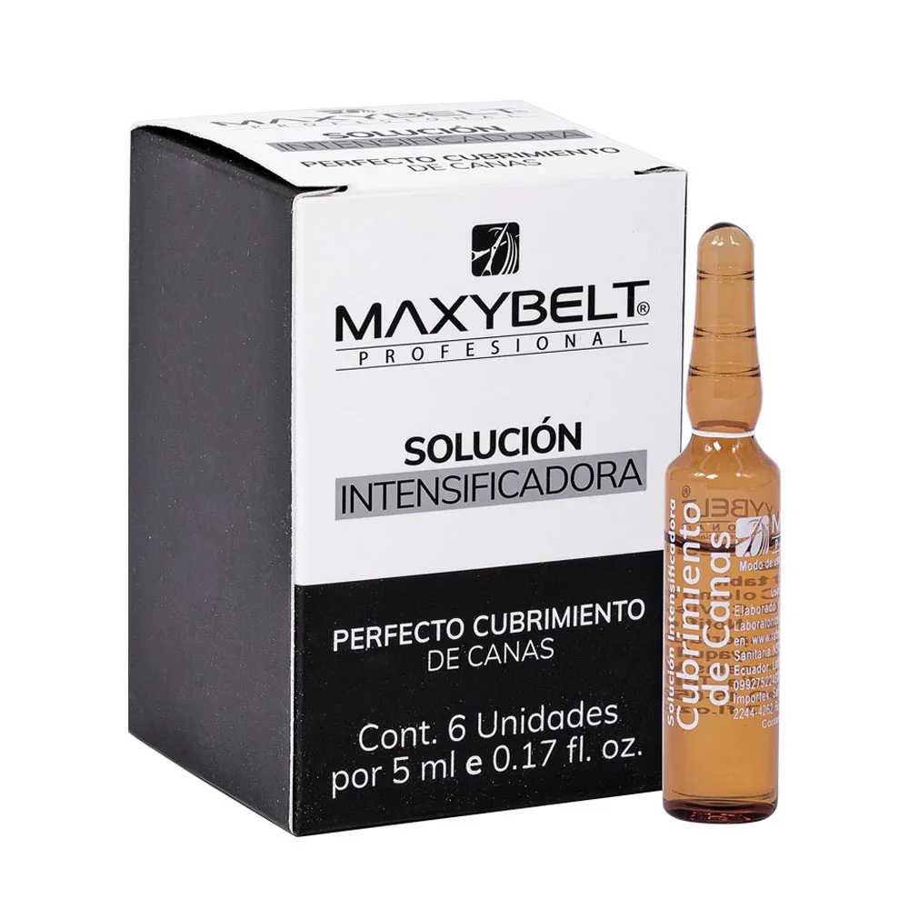 MAXYBELT PROFESIONAL SOLUCIÓN INTENSIFICADORA PERFECTO CUBRIMIENTO DE CANAS CAJA 6 UNDS X 5 ML C/U