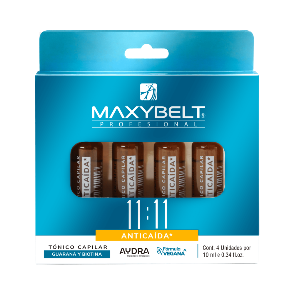 MAXYBELT PROFESIONAL 11:11 ANTICAÍDA TÓNICO CAPILAR CAJA 4 UNDS X 10 ML C/U