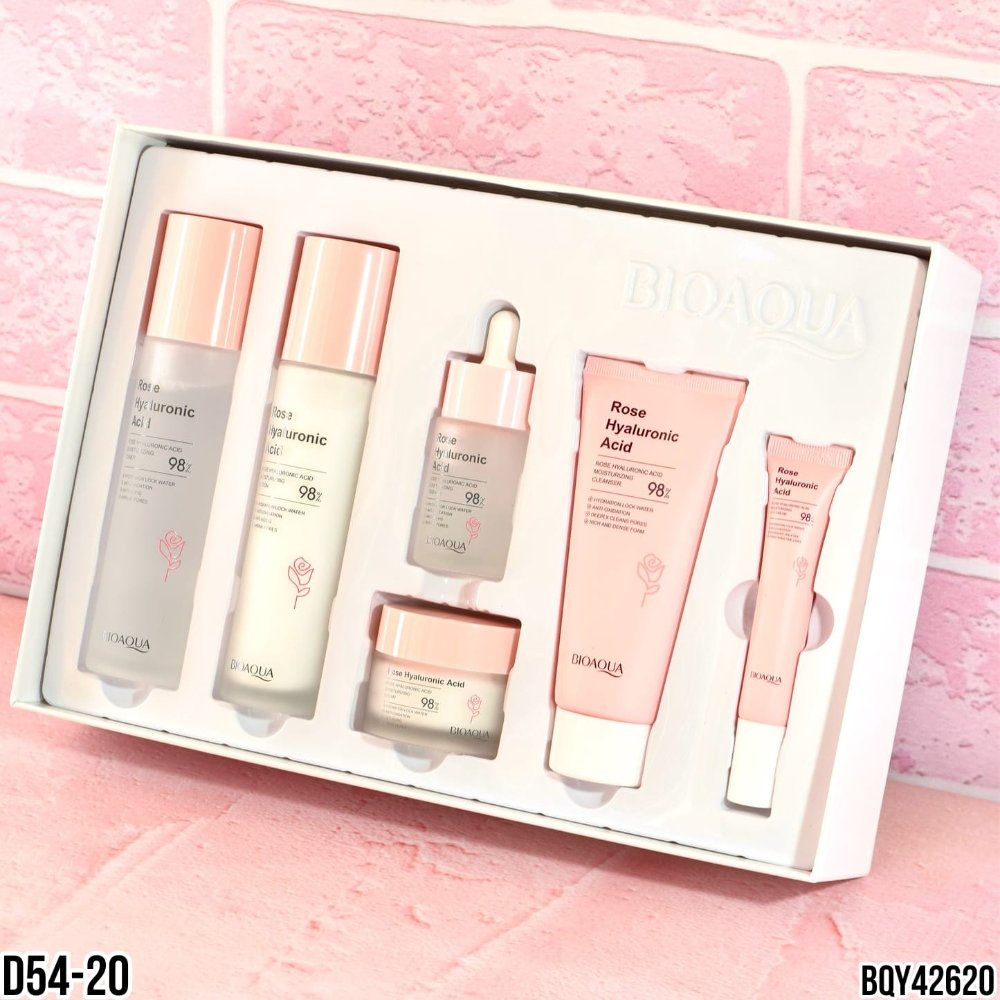 SET DE CUIDADO FACIAL ROSAS Y ÁCIDO HIALURÓNICO BIOAQUA 6 PIEZAS
