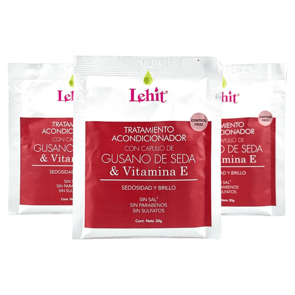 LEHIT TRATAMIENTO ACONDICIONADOR CON CAPULLO DE GUSANO DE SEDA & VITAMINA E SEDOSIDAD Y BRILLO CONTROL FRIZZ 30 G