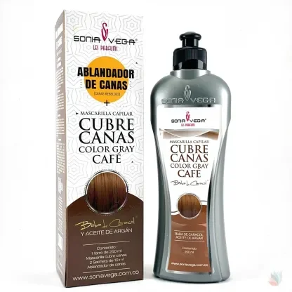 SONIA VEGA ABLANDADOR DE CANAS Y MASCARILLA CAPILAR CUBRE CANAS COLOR GRAY CAFE