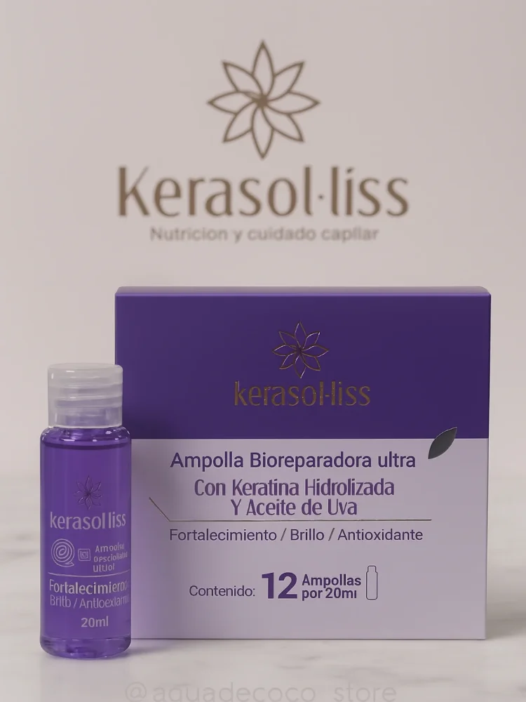 KERASOLLISS AMPOLLA BIOREPARADORA ULTRA CON KERATINA HIDROLIZADA Y ACEITE DE UVA CAJA 12 UNDS X 20 ML C/U