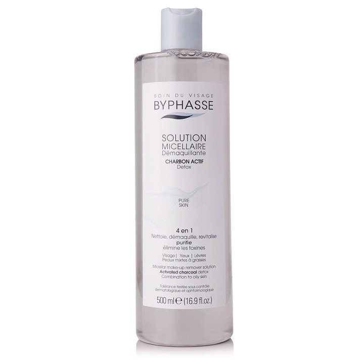 BYPHASSE SOLUTION MICELLAIRE DÉMAQUILLANTE CHARBON ACTIF DETOX 500ML