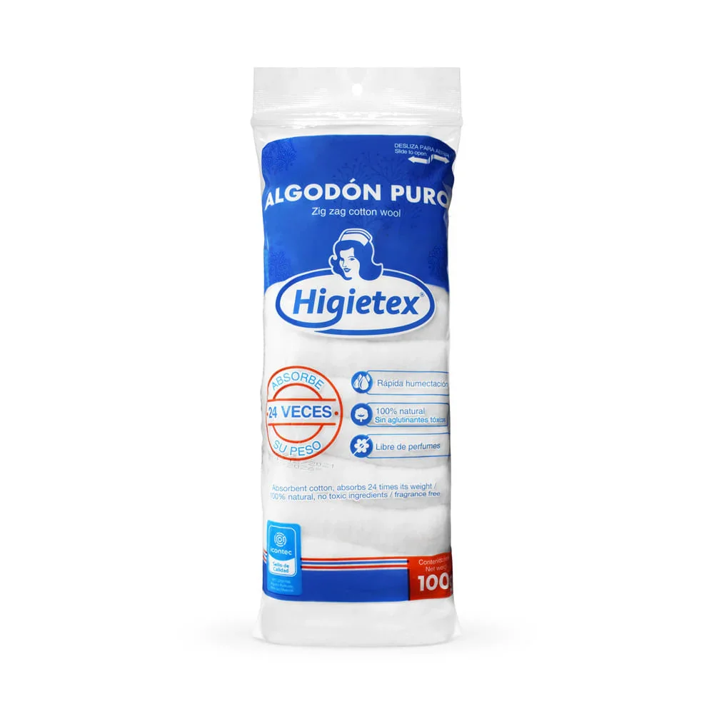 HIGIETEX ALGODÓN PURO ZIG ZAG 1 UNIDAD