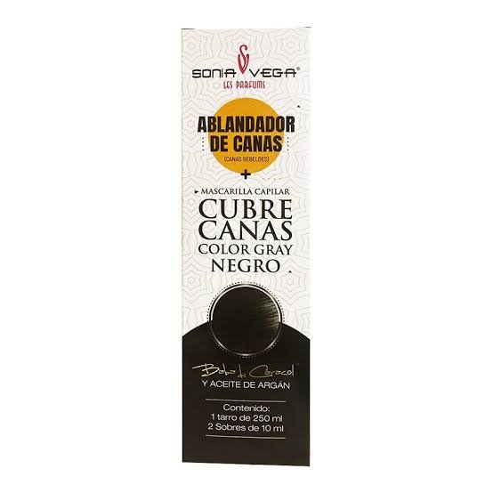 SONIA VEGA ABLANDADOR DE CANAS Y MASCARILLA CAPILAR CUBRE CANAS NEGRO