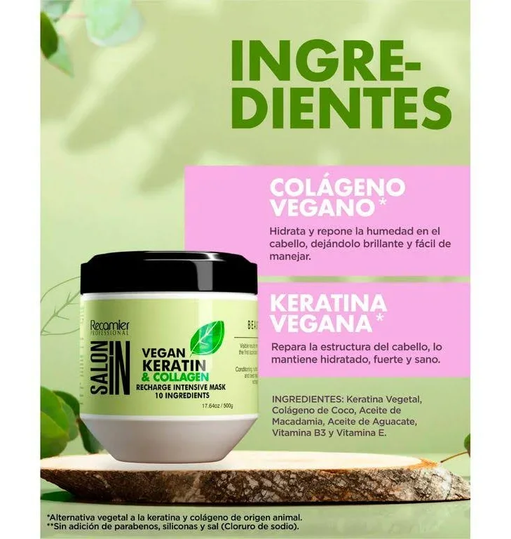RECAMIER MASCARILLA INTENSIVA VEGAN KERATIN & COLLAGEN SALON IN 500 G.