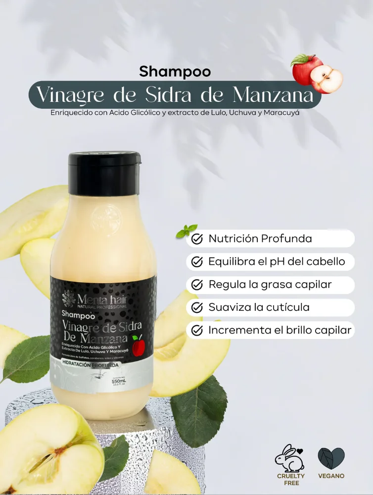 SHAMPOO VINAGRE DE SIDRA DE MANZANA MENTA HAIR  X 550ML
