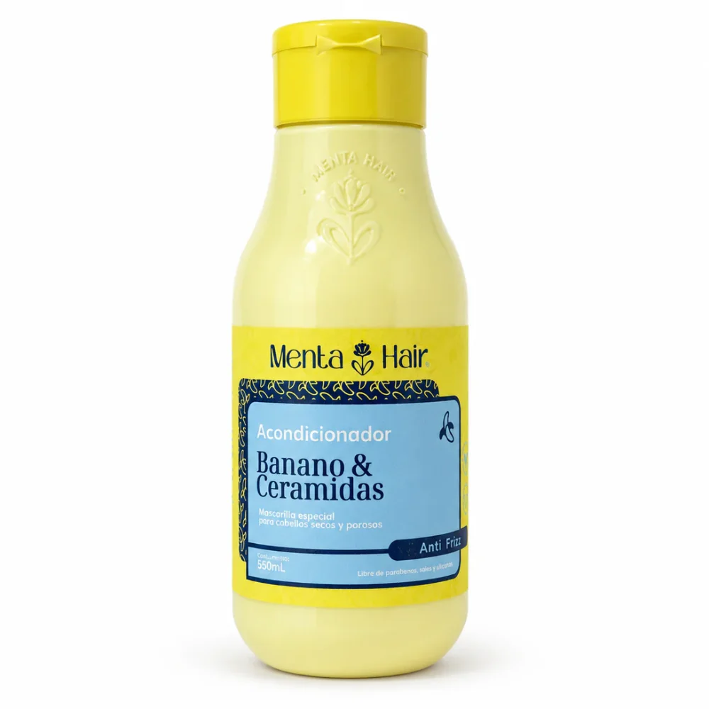 MENTA HAIR ACONDICIONADOR BANANO & CERAMIDAS MASCARILLA ESPECIAL PARA CABELLOS SECOS Y POROSOS ANTI FRIZZ