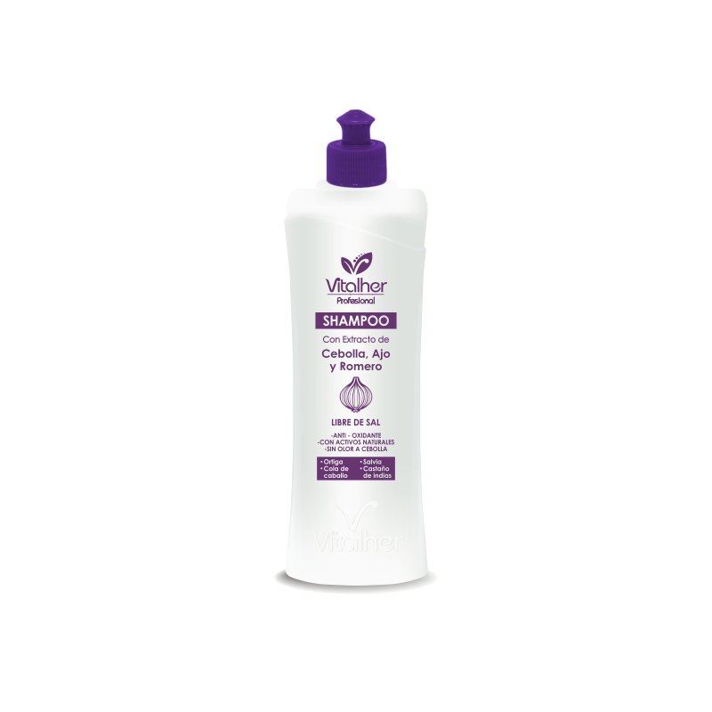 SHAMPOO CAPILAR CEBOLLA, AJO y ROMERO VITALHER X 350 ML