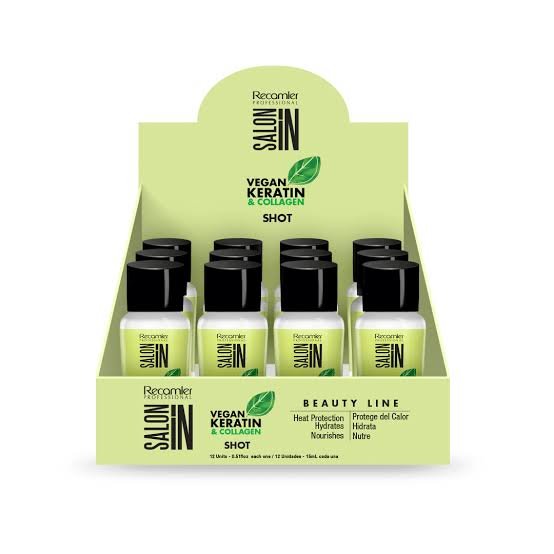 RECAMIER SALON IN VEGAN KERATIN & COLLAGEN HAIR SHOT CAJA 12 UNDS X 15 ML C/U