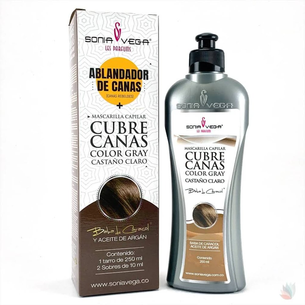 SONIA VEGA ABLANDADOR DE CANAS Y MASCARILLA CAPILAR CUBRE CANAS CASTAÑO CLARO