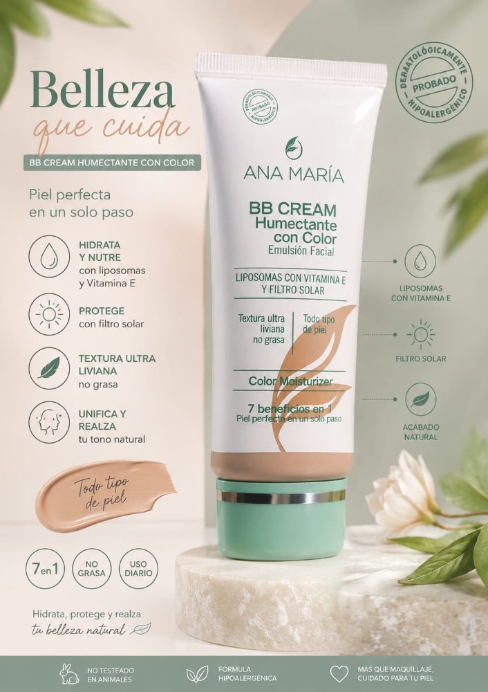 ANA MARÍA BB CREAM HUMECTANTE CON COLOR EMULSIÓN FACIAL 40 G