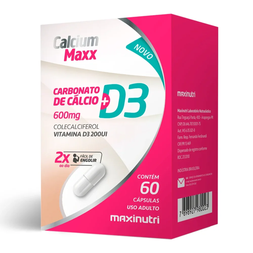 Carbonato de Calcio + Vit D3 60 caps Maxinutri