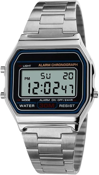 PASOY Reloj Digital para Hombre de Acero Inoxidable Plateado