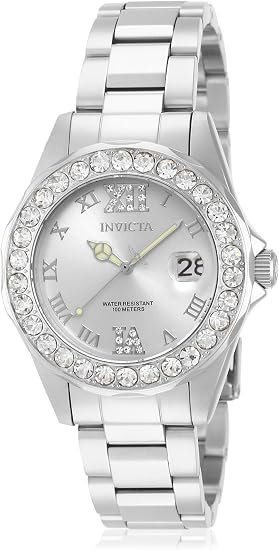 Invicta 15251 Pro Diver, reloj de acero inoxidable con cristales y carátula de plata para mujer