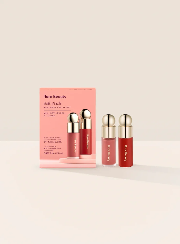 Set lip oil, blush rare beauty