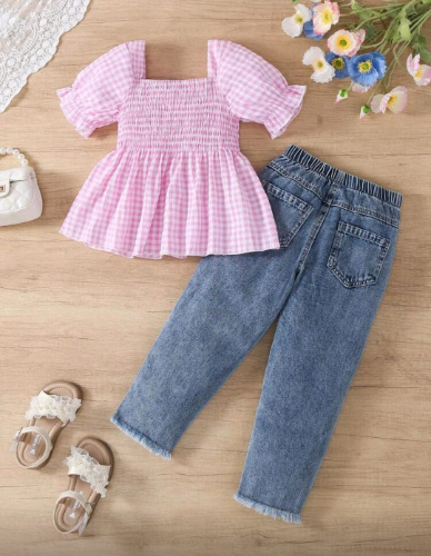 JEAN FLORE TEJIDA/BLUSA CUADROS  ROSADOS