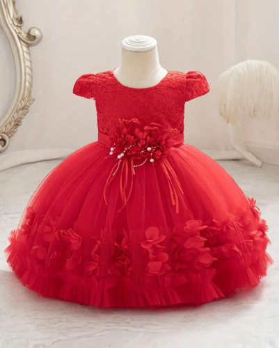 VESTIDO ROJO ELEGANTE FLORES MITAD