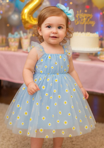 VESTIDO AZUL ELEGANTE MARGARITAS