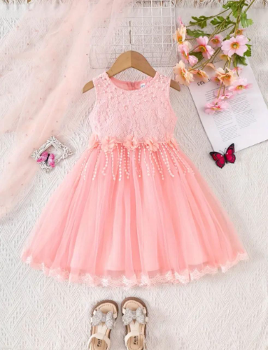 VESTIDO ROSADO FLORES CINTURA LAGRIMAS