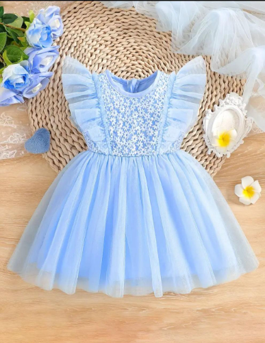 VESTIDO AZUL TOP FLORECITAS TULL SUAVE