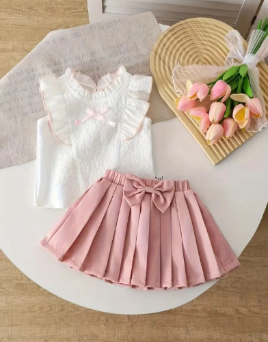 CJ FALDA  PLISADA ROSA BLUSA MOÑITO