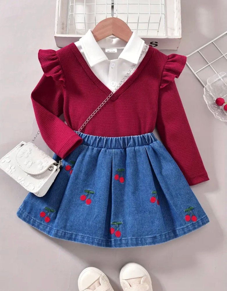 Conjunto Infantil Camibuso y Falda Jeans Bordada