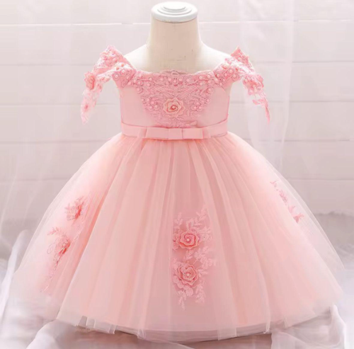 VESTIDO ELEGANTE ROSAS TIRA BANDEJA PERLAS