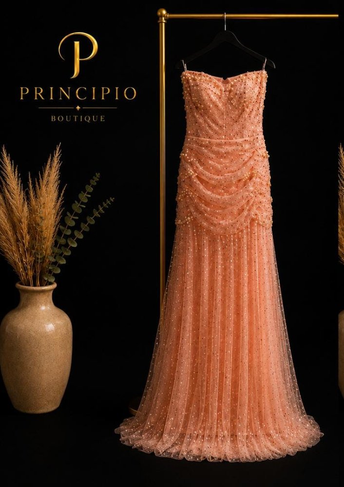 VESTIDO DE FIESTA ACABADO BRILLANTE TALLA L