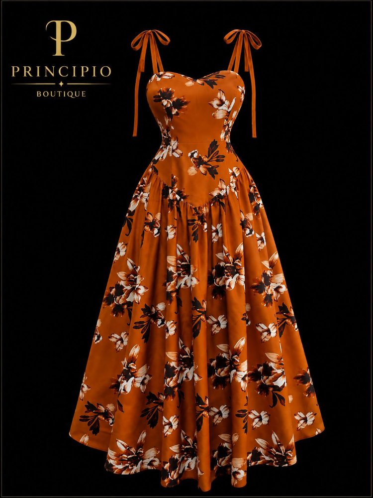 VESTIDO FLORAL MARRON TALLA M