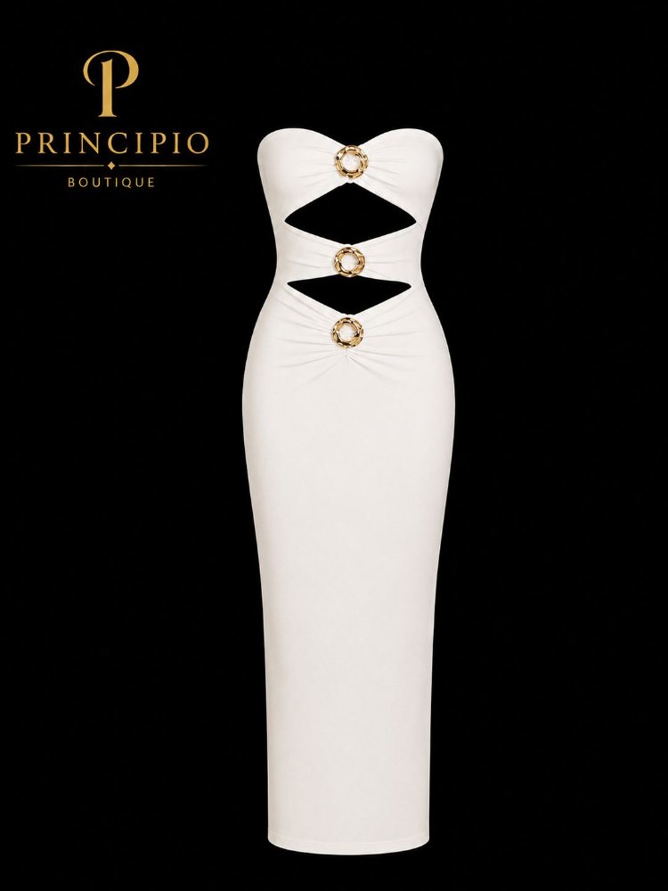 VESTIDO BLANCO CON DETALLES DORADO TALLA S
