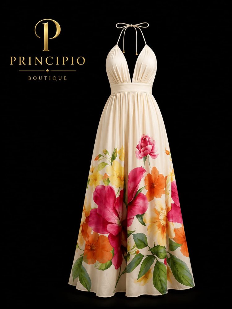VESTDIO FLORAL ESCOTE  HALTER TALLA S