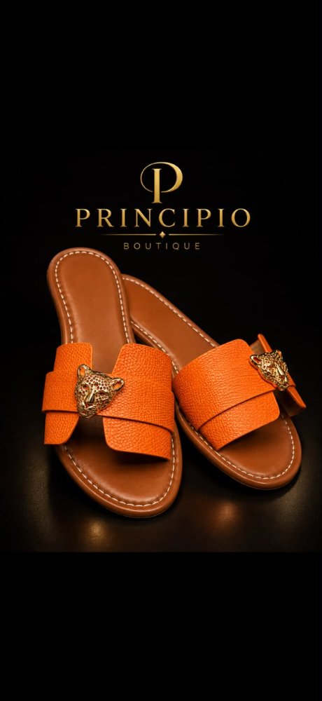 Sandalias planas diseño H color naranja talla 36