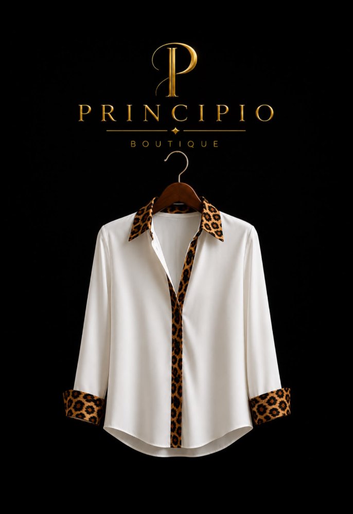 Camisa manga larga color blanco con animal print talla M