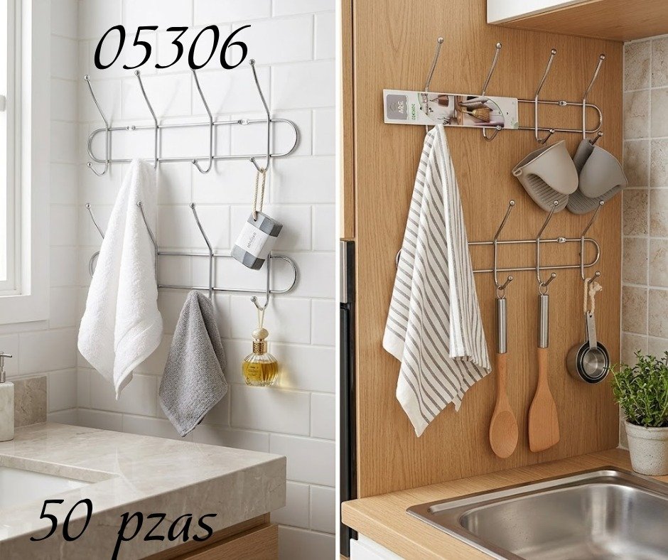 05306     Perchero Plateado Con 4 Ganchos Dobles 32*13Cm     50pcs