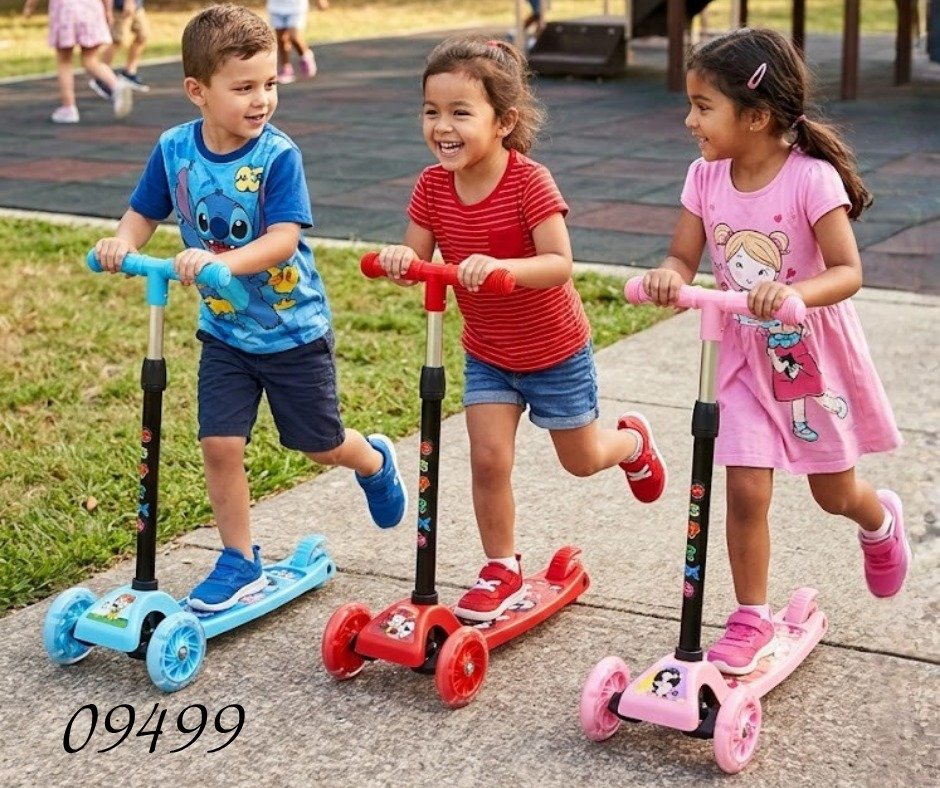 09499     Patín Sencillo De 3 Ruedas Para Niños Con Manivela Telescópica, 57.9/71Cm*56Cm     16pcs