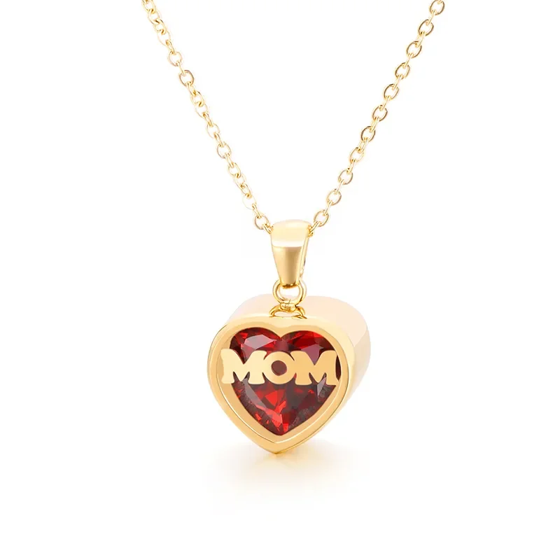 07528-CADENA DORADA DE CORAZON ROJO MOM