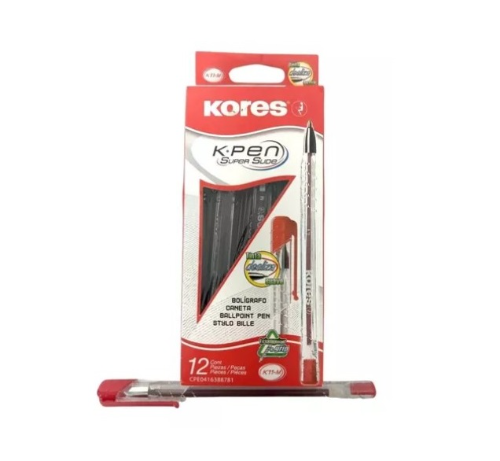 BOLIGRAFO KORES TRANSP ROJO x12