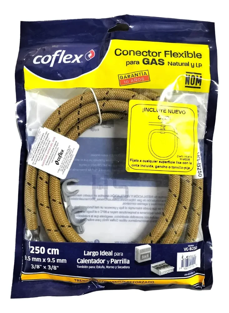 Manguera 250cm 3/8"x3/8" Para Gas Natural Y LP VG-B250 Coflex