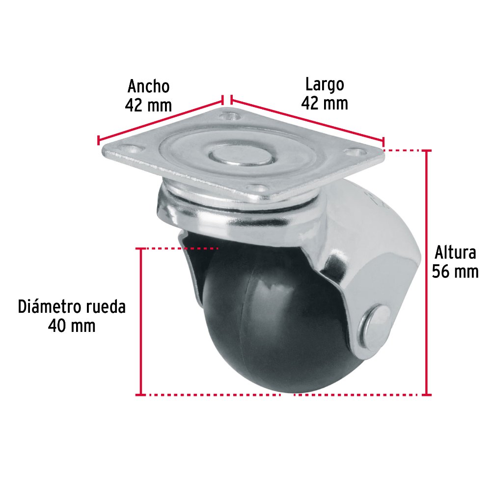 40MM LLANTA RODAJA ESFERICA CON PLACA