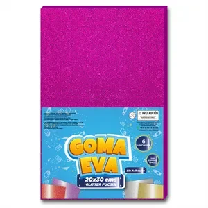 Goma Eva Hoja Glitter Fucsia
