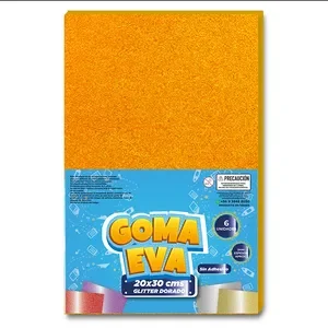 Goma Eva Hoja Glitter Dorado