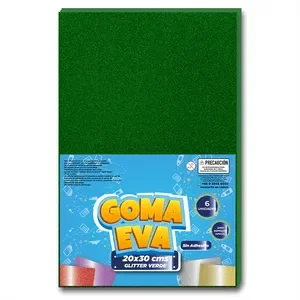 Goma Eva Hoja Glitter Verde