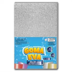Goma Eva Hoja Glitter Plateado
